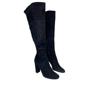 Gianni Bini Over Knee Black Suede Boot Block Heel Thigh High